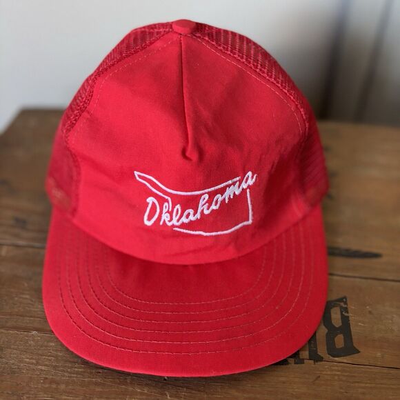 Vintage Oklahoma Trucker Hat Red Mesh Snapback Embroidered State Outline New USA - Picture 6 of 11